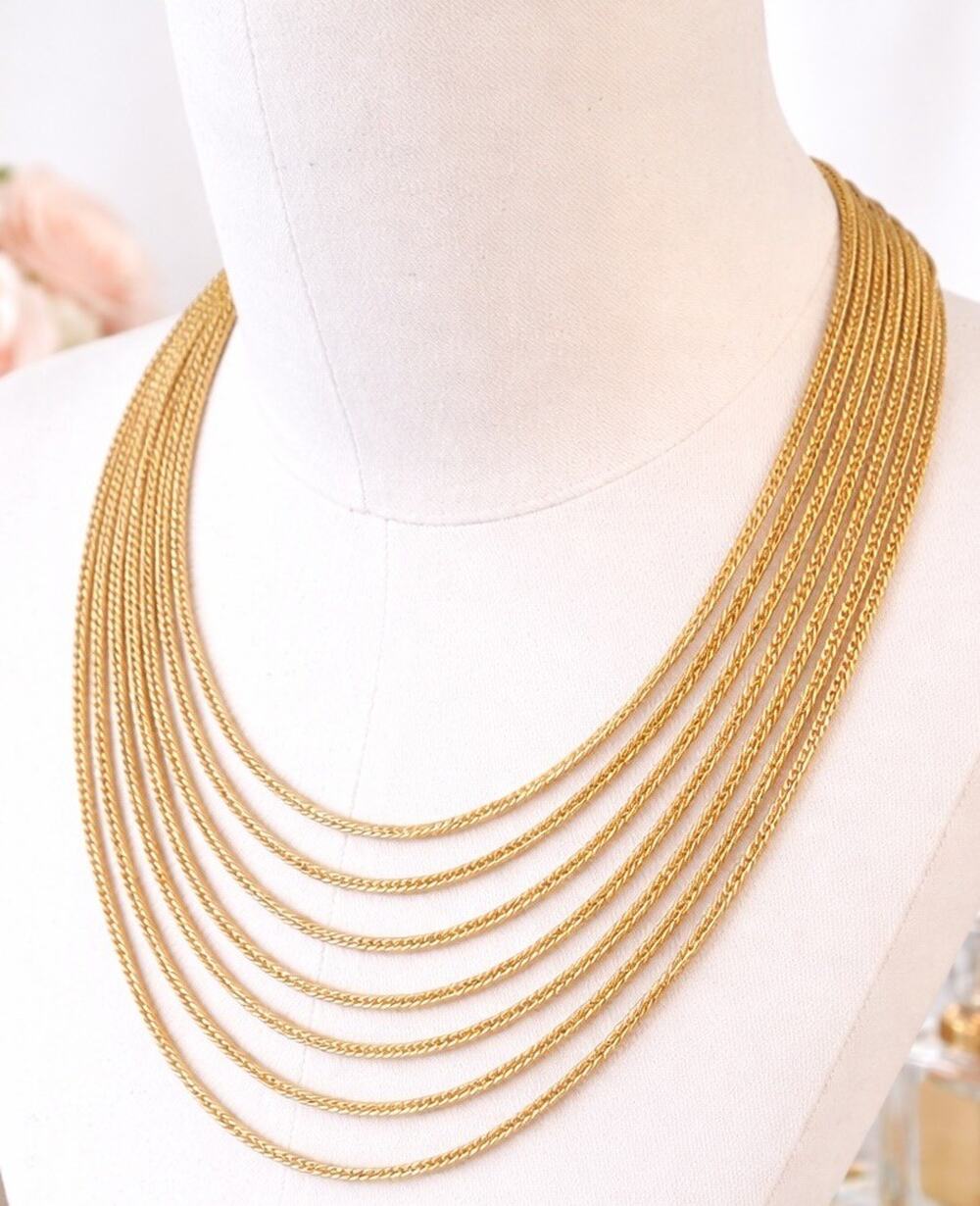 Vtg Crown Trifari Gold Tone 7 Multi Strand Necklace Chain Long Herringbone 24”